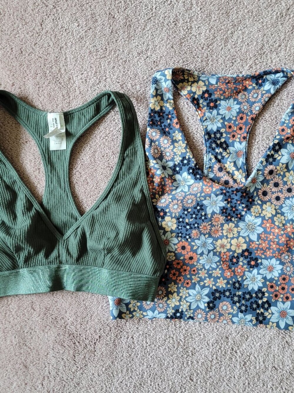 Aerie Size Small Wireless Bra - Floral Longline & Dark Green Lot of 2